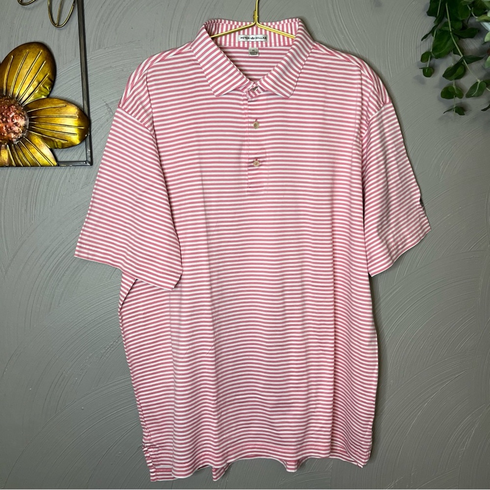 Peter Millar Pink and White Striped Polo Shirt